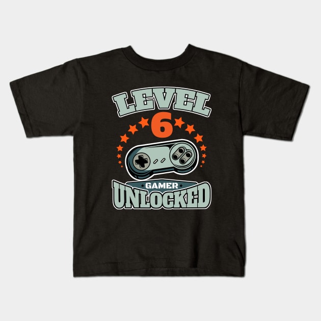 Level 6 Unlocked 6th Birthday or Wedding Anniversary Kids T-Shirt by Acroxth